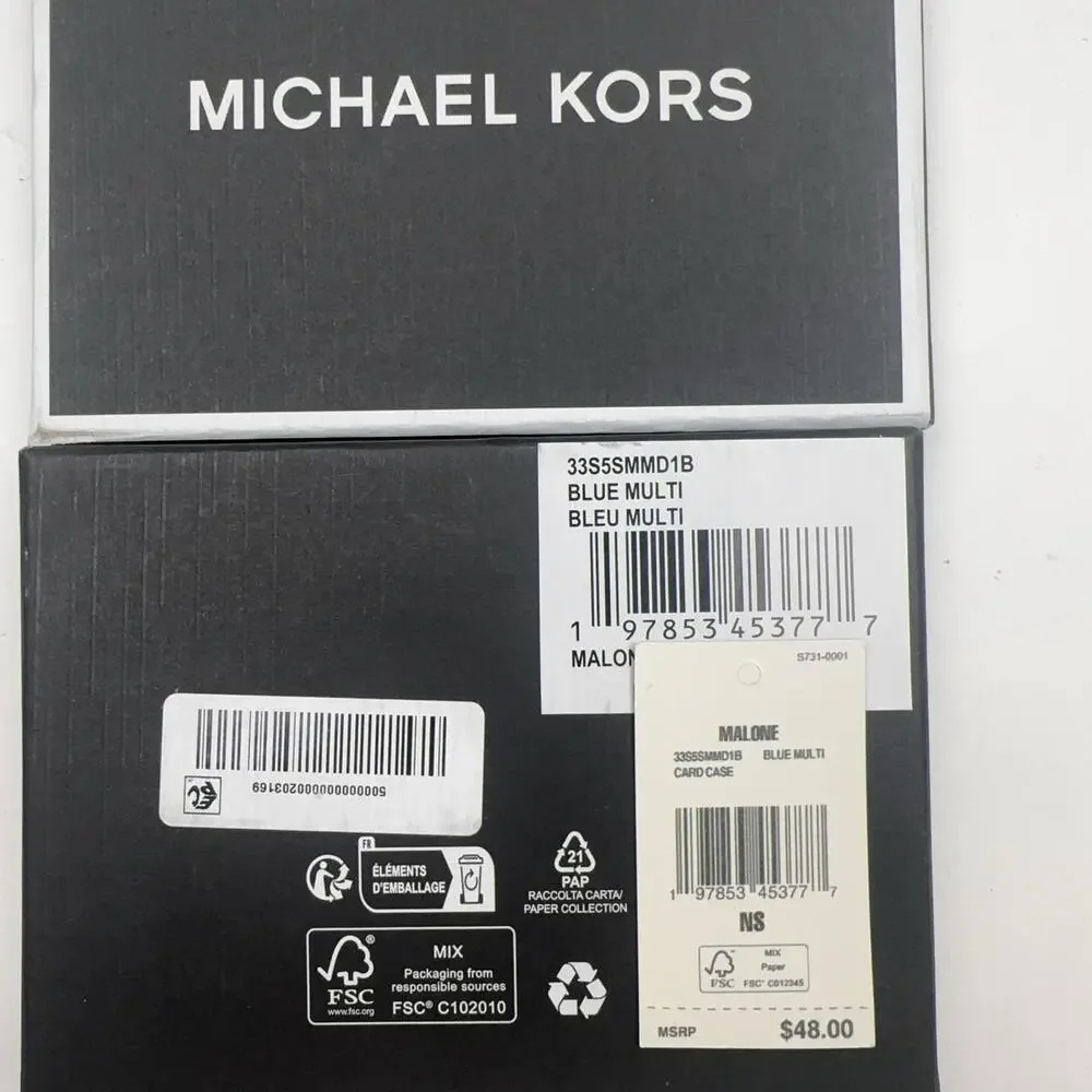 Michael Kors Card Case Wallet Mens Blue Multi Stripe Logo Malone